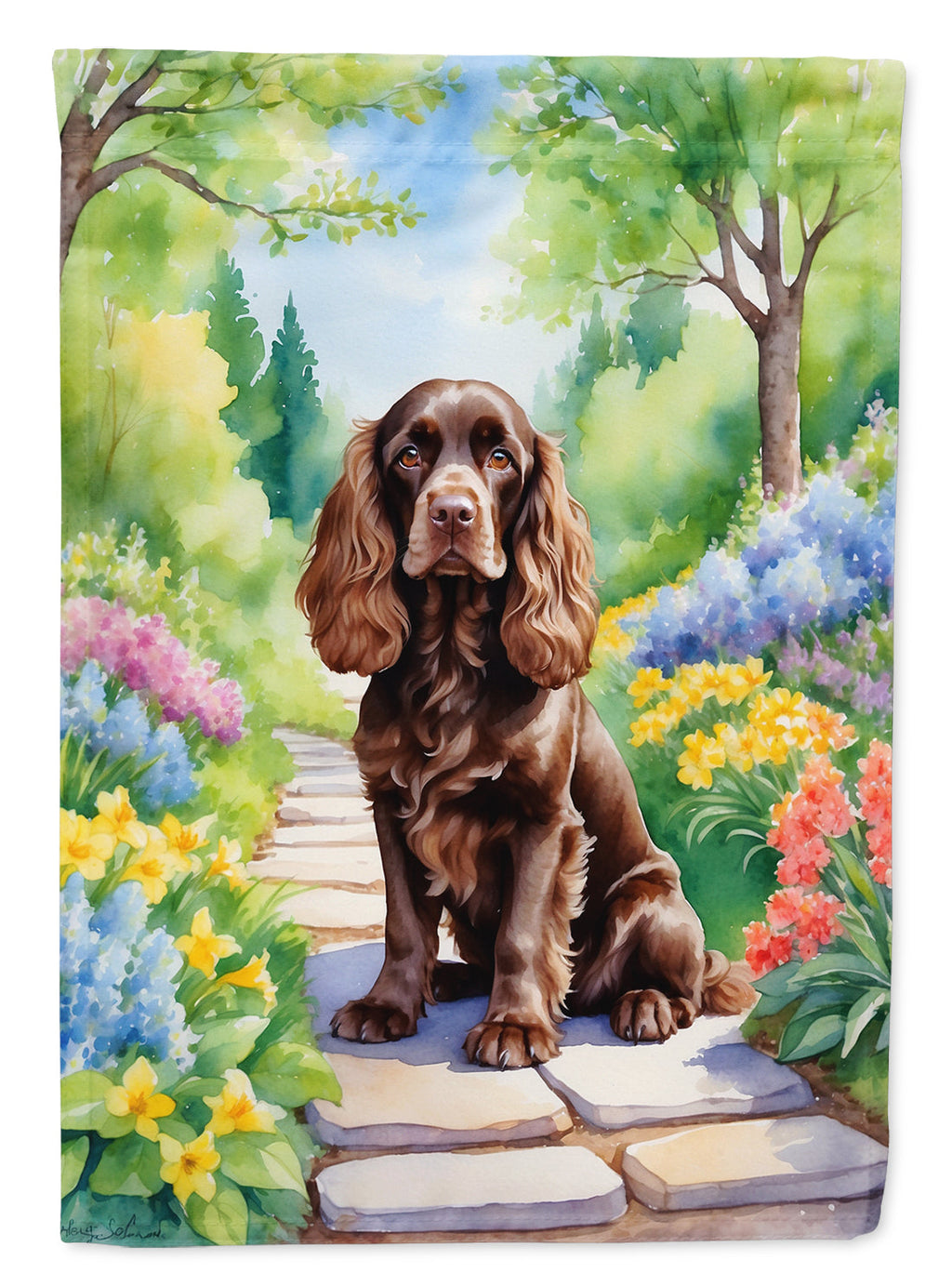 Cocker Spaniel Spring Path Garden Flag Mailbox Decorative Yard Banner Outside Patio Artwork for Flower Beds, Garden Size, Multicolor