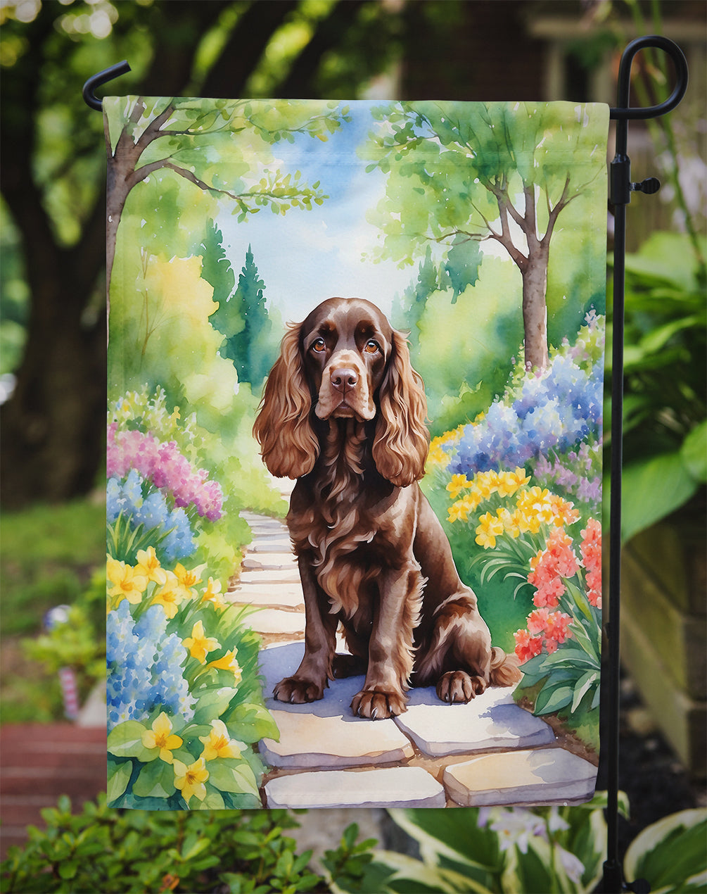 Cocker Spaniel Spring Path Garden Flag Mailbox Decorative Yard Banner Outside Patio Artwork for Flower Beds, Garden Size, Multicolor