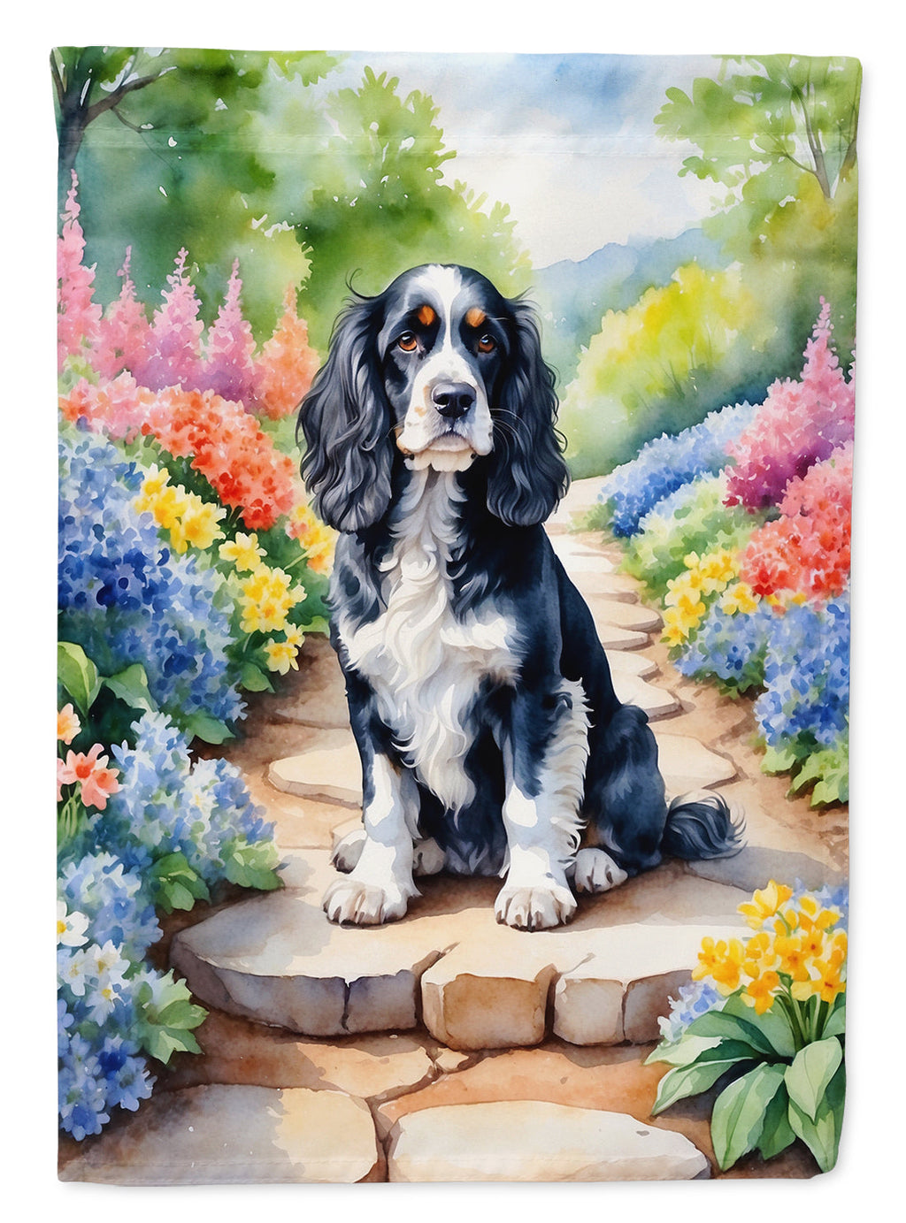 Cocker Spaniel Spring Path Garden Flag Mailbox Decorative Yard Banner Outside Patio Artwork for Flower Beds, Garden Size, Multicolor