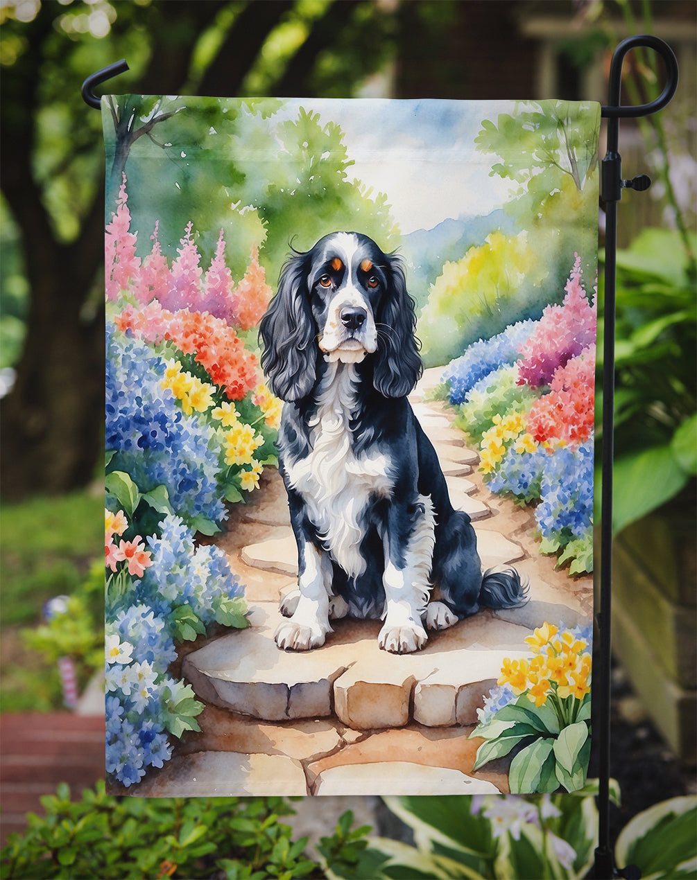 Cocker Spaniel Spring Path Garden Flag Mailbox Decorative Yard Banner Outside Patio Artwork for Flower Beds, Garden Size, Multicolor