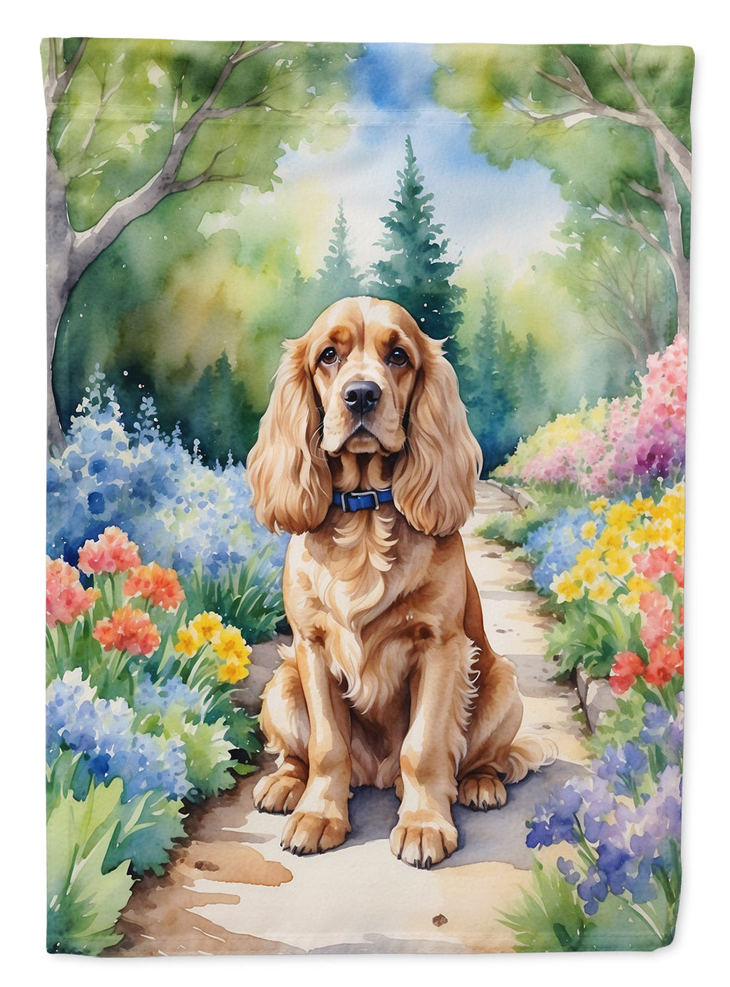 Cocker Spaniel Spring Path House Flag 28x40 Porch Sleeve Pole Decorative Outside Yard Banner Artwork Wall Hanging, Polyester