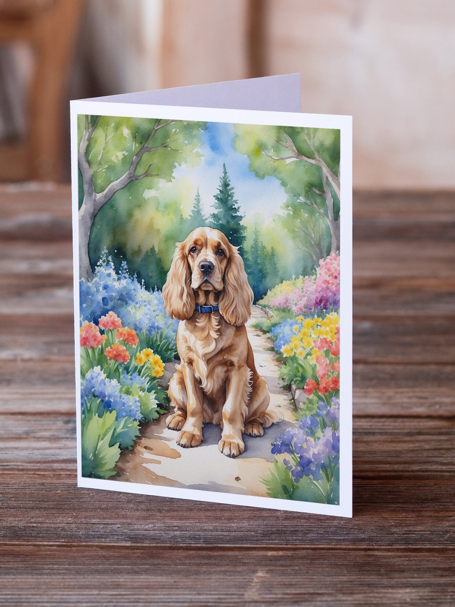 Cocker Spaniel Spring Path Greeting Cards Pack of 8 Blank Cards with Envelopes Whimsical A7 Size 5x7