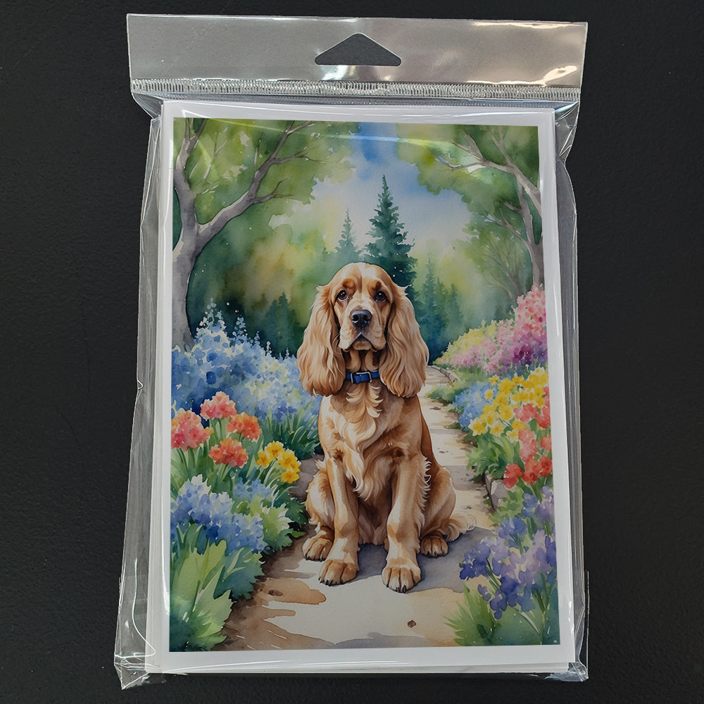 Cocker Spaniel Spring Path Greeting Cards Pack of 8 Blank Cards with Envelopes Whimsical A7 Size 5x7