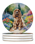 Cocker Spaniel Spring Path Large Sandstone Coasters Pack of 4 Absorbent Round Coasters Decor Gifts for Men or Women, 4 in, Multicolor