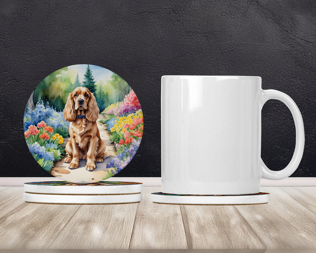 Cocker Spaniel Spring Path Large Sandstone Coasters Pack of 4 Absorbent Round Coasters Decor Gifts for Men or Women, 4 in, Multicolor