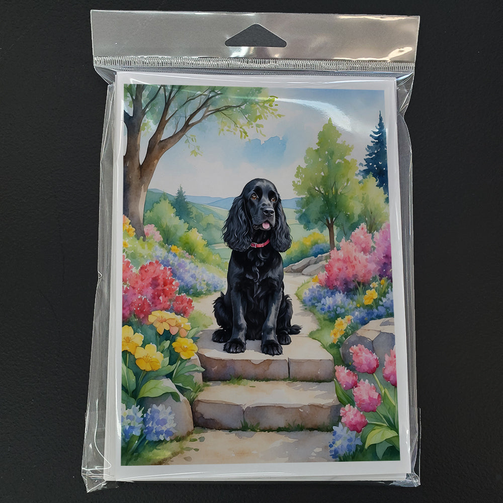 Cocker Spaniel Spring Path Greeting Cards Pack of 8 Blank Cards with Envelopes Whimsical A7 Size 5x7