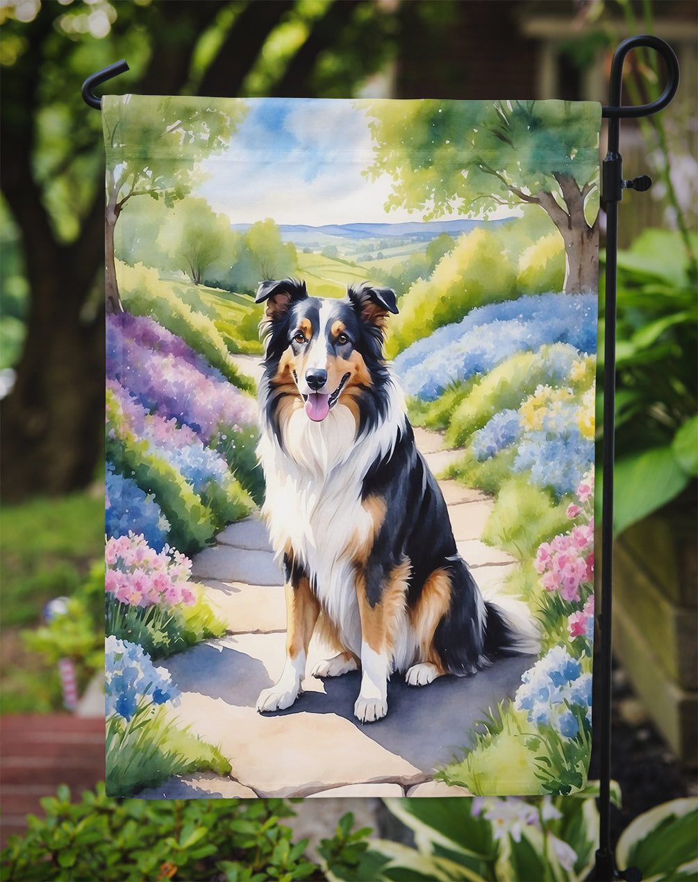 Collie Spring Path Garden Flag Mailbox Decorative Yard Banner Outside Patio Artwork for Flower Beds, Garden Size, Multicolor