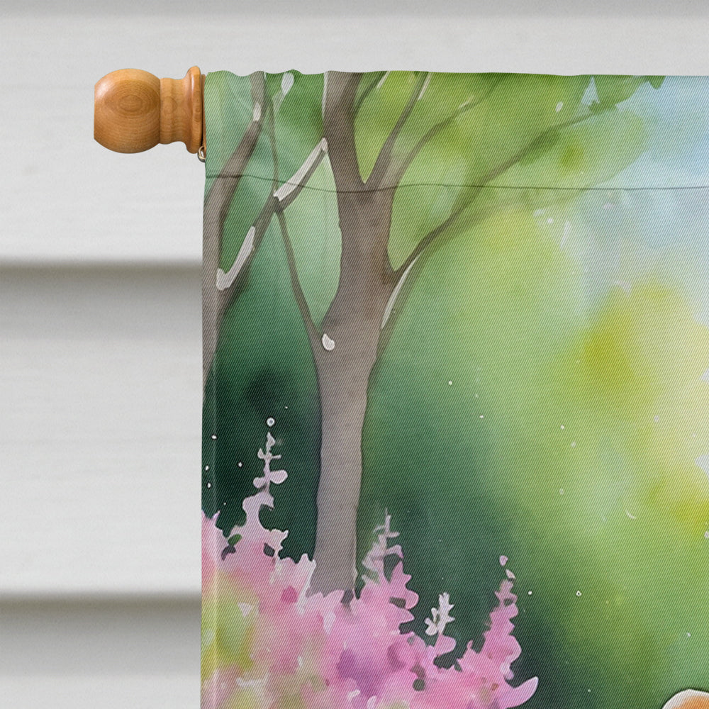 Corgi Spring Path House Flag 28x40 Porch Sleeve Pole Decorative Outside Yard Banner Artwork Wall Hanging, Polyester