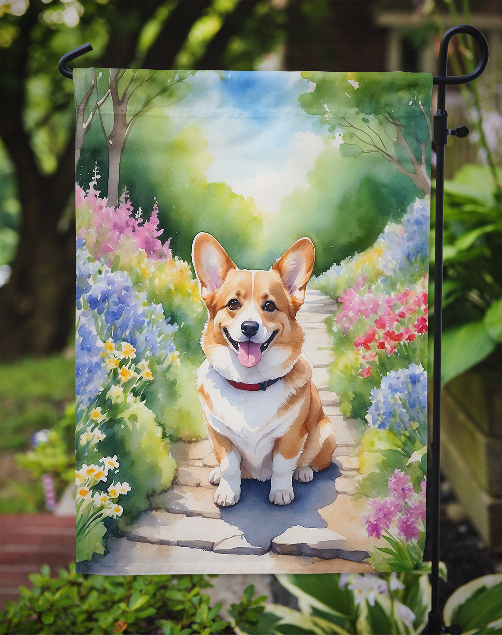 Corgi Spring Path Garden Flag Mailbox Decorative Yard Banner Outside Patio Artwork for Flower Beds, Garden Size, Multicolor