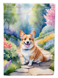 Corgi Spring Path House Flag 28x40 Porch Sleeve Pole Decorative Outside Yard Banner Artwork Wall Hanging, Polyester