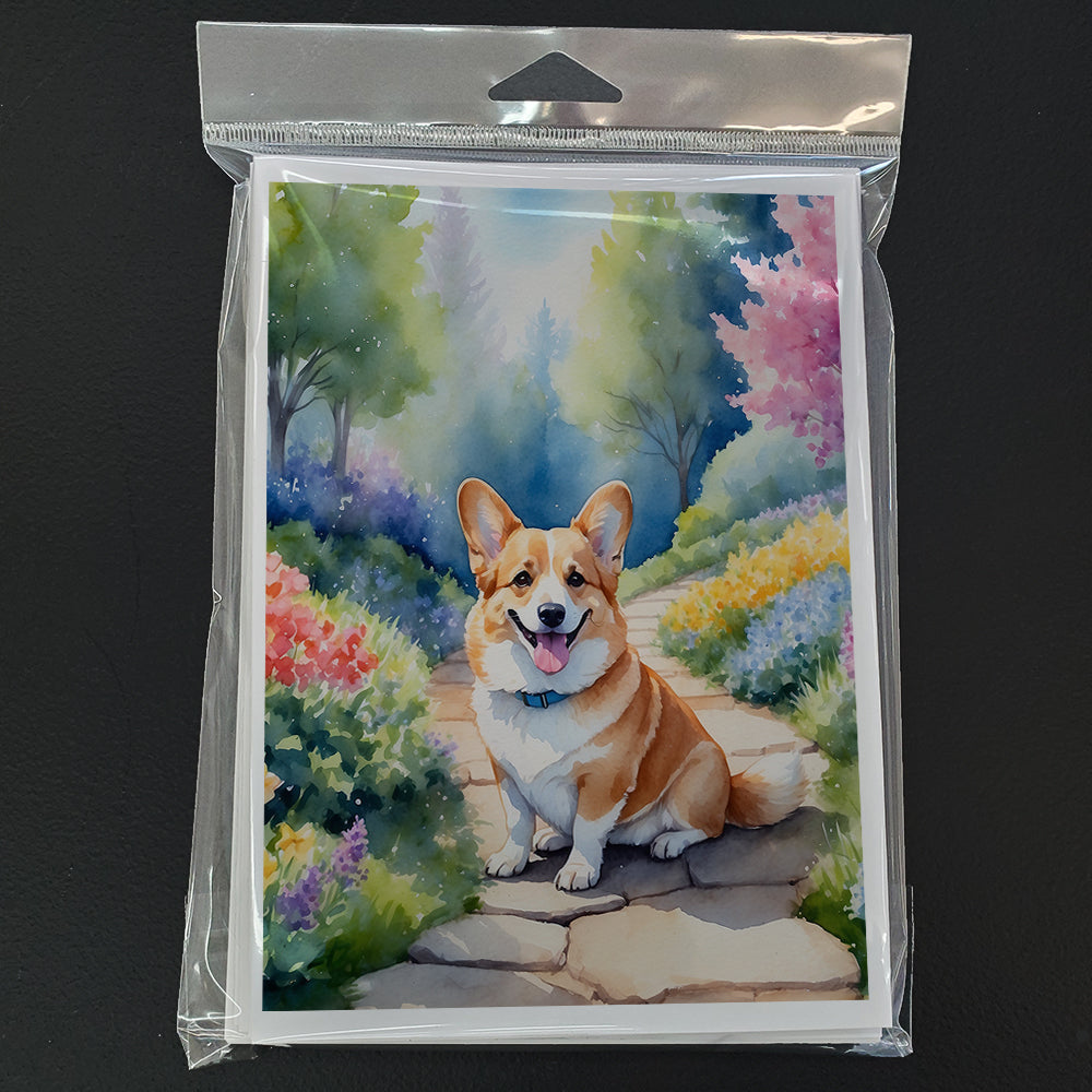 Corgi Spring Path Greeting Cards Pack of 8 Blank Cards with Envelopes Whimsical A7 Size 5x7