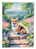 Corgi Spring Path House Flag 28x40 Porch Sleeve Pole Decorative Outside Yard Banner Artwork Wall Hanging, Polyester