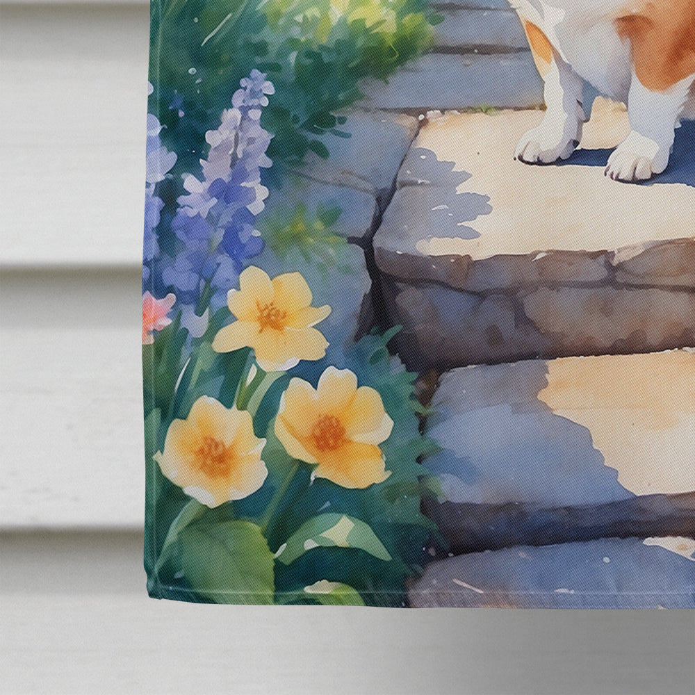 Corgi Spring Path House Flag 28x40 Porch Sleeve Pole Decorative Outside Yard Banner Artwork Wall Hanging, Polyester