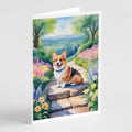 Corgi Spring Path Greeting Cards Pack of 8 Blank Cards with Envelopes Whimsical A7 Size 5x7