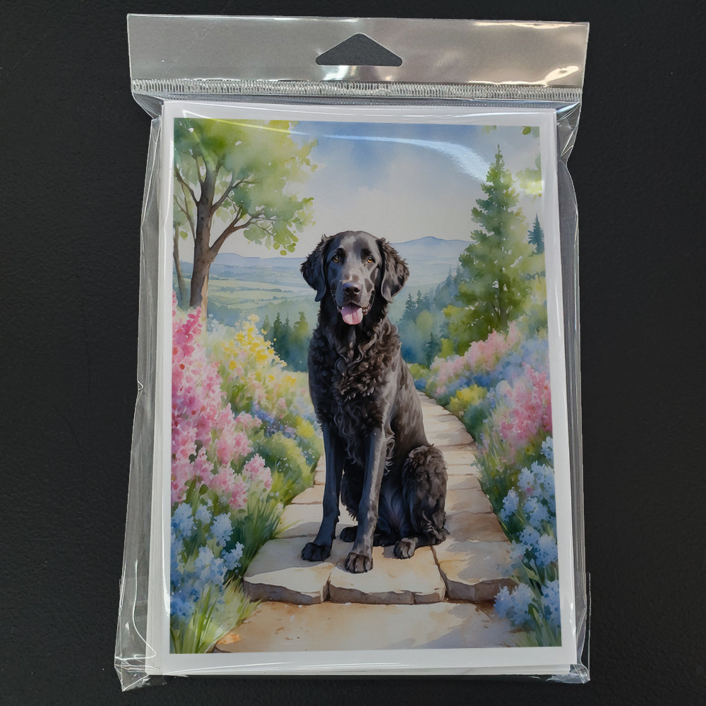 Curly-Coated Retriever Spring Path Greeting Cards Pack of 8 Blank Cards with Envelopes Whimsical A7 Size 5x7