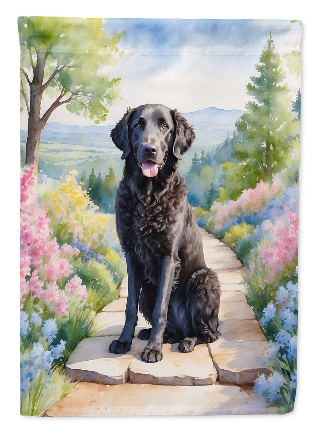 Curly-Coated Retriever Spring Path Garden Flag Mailbox Decorative Yard Banner Outside Patio Artwork for Flower Beds, Garden Size, Multicolor