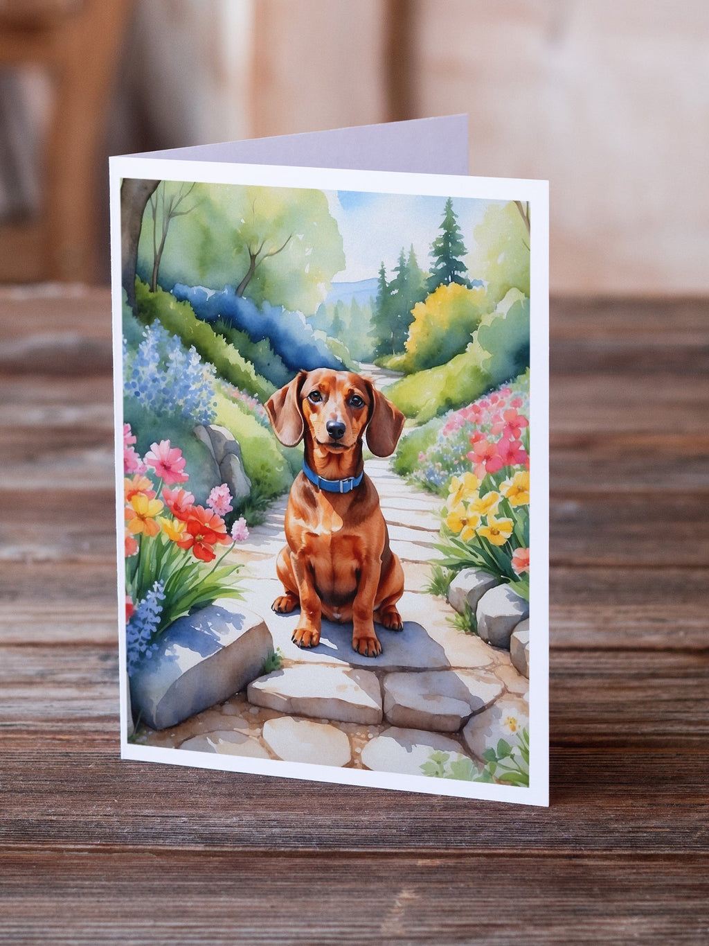 Dachshund Spring Path Greeting Cards Pack of 8 Blank Cards with Envelopes Whimsical A7 Size 5x7