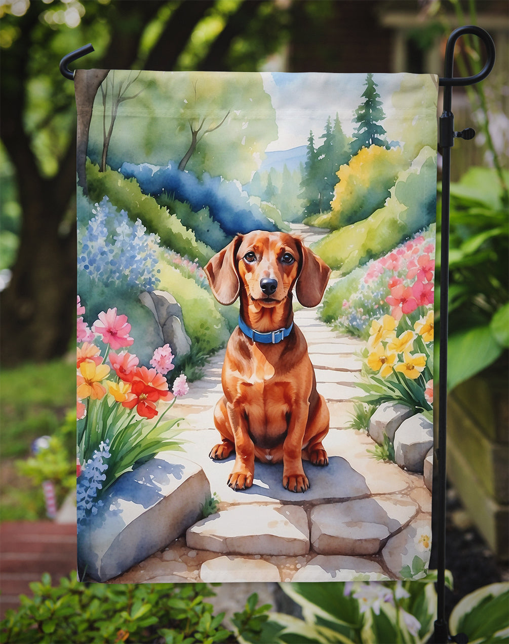 Dachshund Spring Path Garden Flag Mailbox Decorative Yard Banner Outside Patio Artwork for Flower Beds, Garden Size, Multicolor