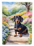 Dachshund Spring Path House Flag 28x40 Porch Sleeve Pole Decorative Outside Yard Banner Artwork Wall Hanging, Polyester