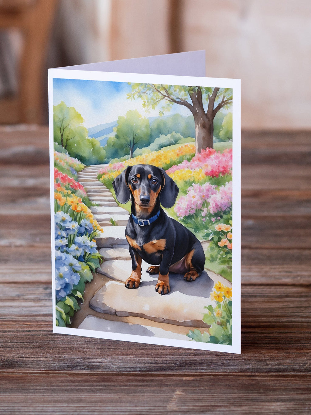 Dachshund Spring Path Greeting Cards Pack of 8 Blank Cards with Envelopes Whimsical A7 Size 5x7