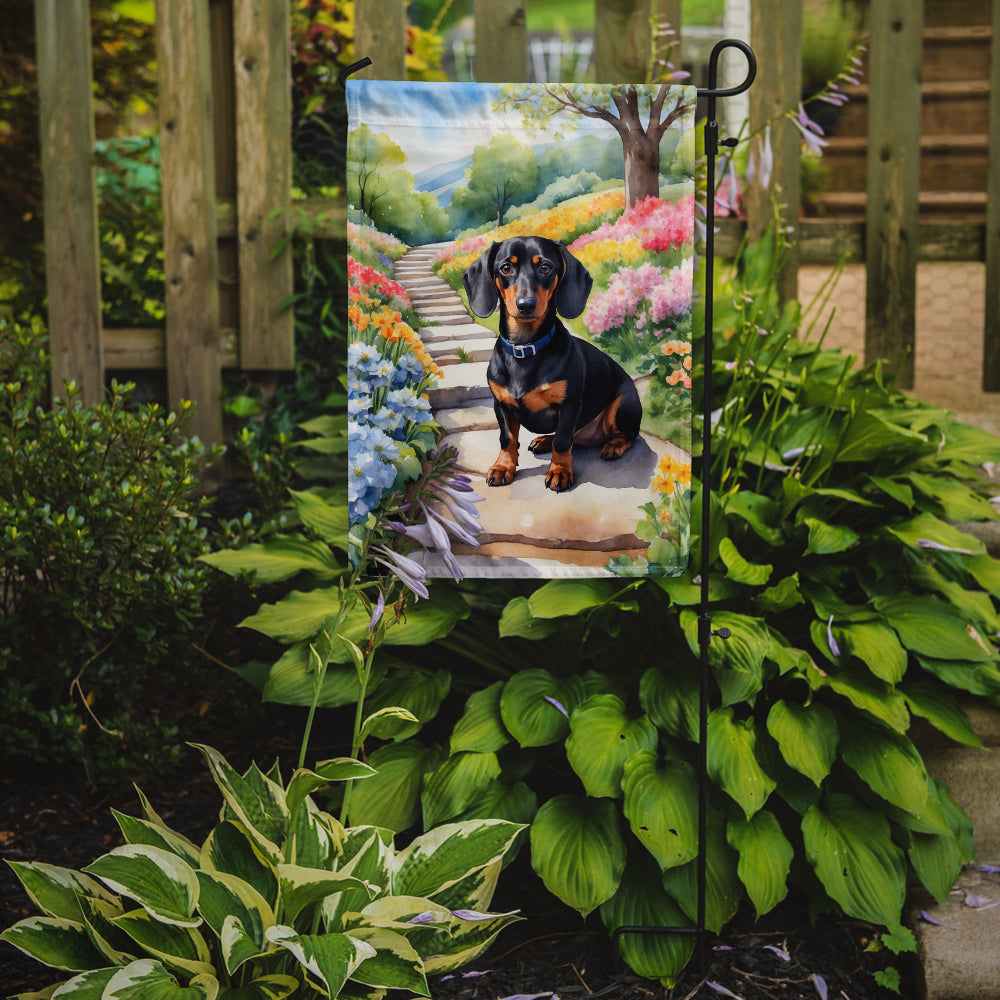 Dachshund Spring Path Garden Flag Mailbox Decorative Yard Banner Outside Patio Artwork for Flower Beds, Garden Size, Multicolor
