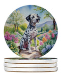 Dalmatian Spring Path Large Sandstone Coasters Pack of 4 Absorbent Round Coasters Decor Gifts for Men or Women, 4 in, Multicolor