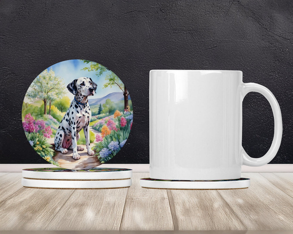 Dalmatian Spring Path Large Sandstone Coasters Pack of 4 Absorbent Round Coasters Decor Gifts for Men or Women, 4 in, Multicolor