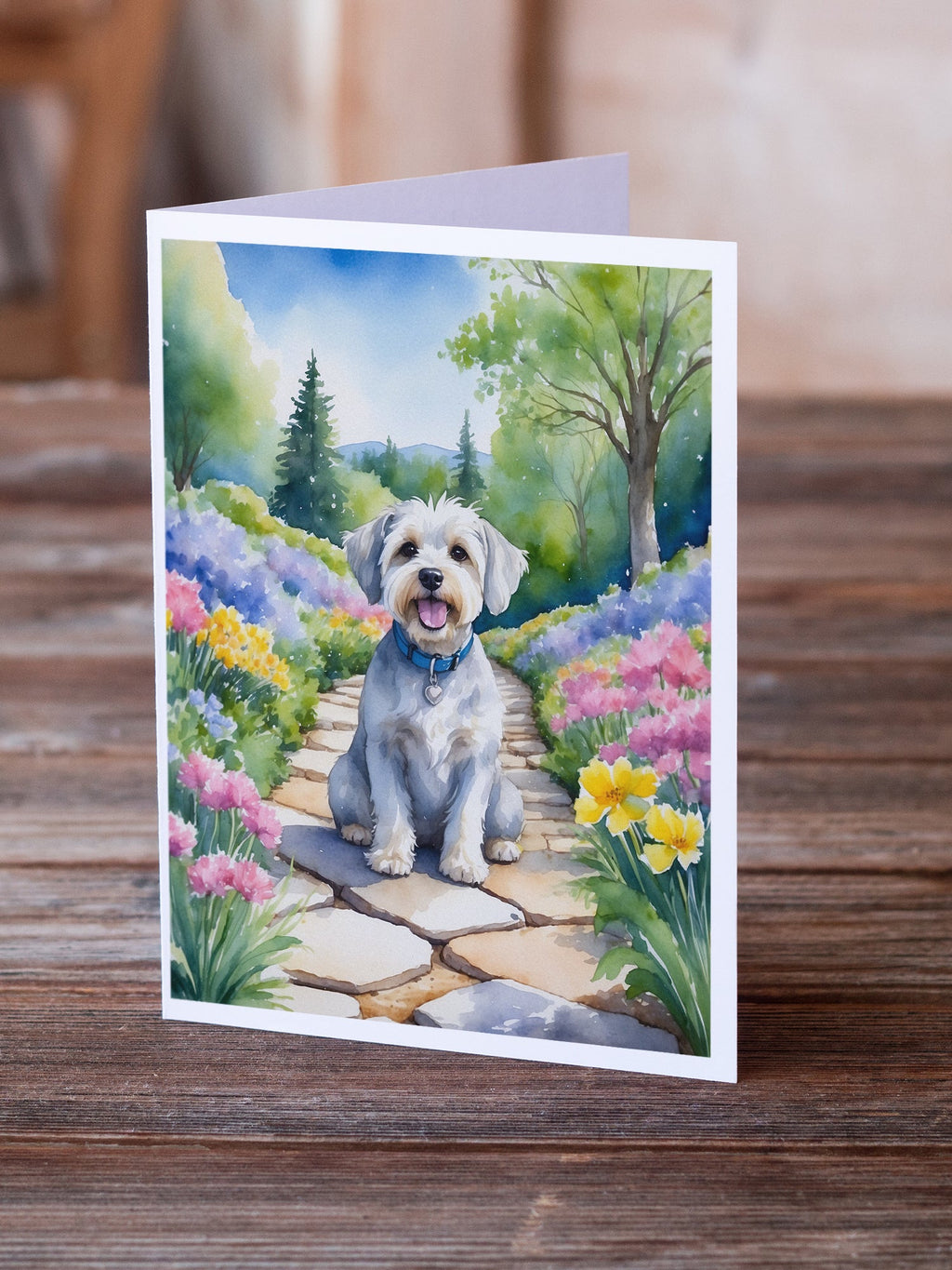 Dandie Dinmont Terrier Spring Path Greeting Cards Pack of 8 Blank Cards with Envelopes Whimsical A7 Size 5x7