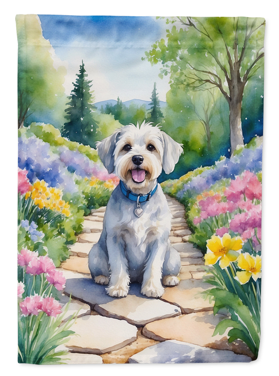 Dandie Dinmont Terrier Spring Path Garden Flag Mailbox Decorative Yard Banner Outside Patio Artwork for Flower Beds, Garden Size, Multicolor