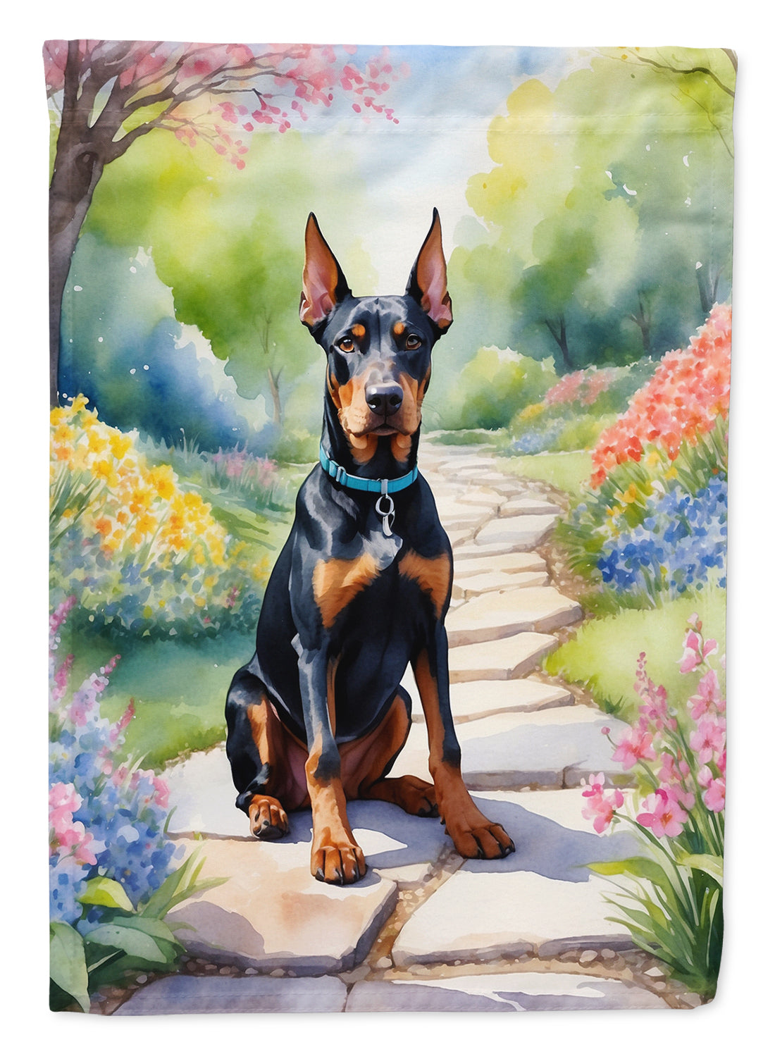 Doberman Pinscher Spring Path Garden Flag Mailbox Decorative Yard Banner Outside Patio Artwork for Flower Beds, Garden Size, Multicolor