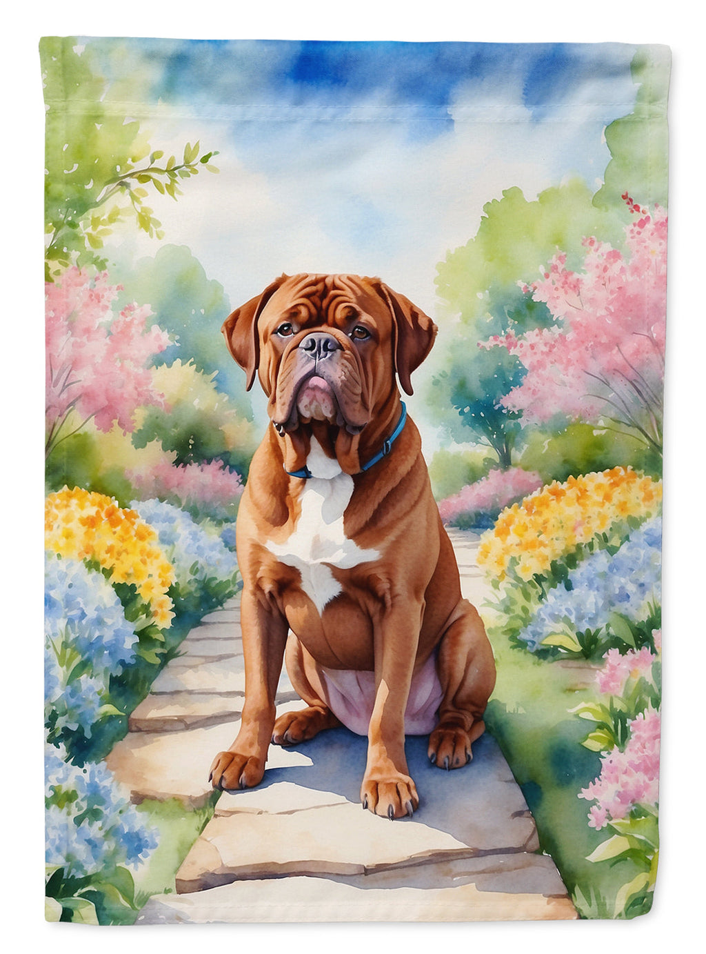 Dogue de Bordeaux Spring Path House Flag 28x40 Porch Sleeve Pole Decorative Outside Yard Banner Artwork Wall Hanging, Polyester