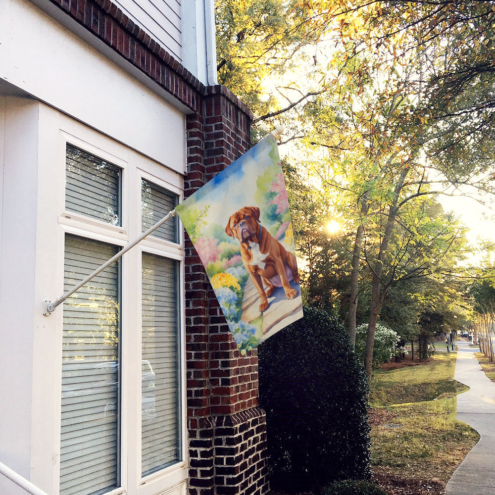 Dogue de Bordeaux Spring Path House Flag 28x40 Porch Sleeve Pole Decorative Outside Yard Banner Artwork Wall Hanging, Polyester