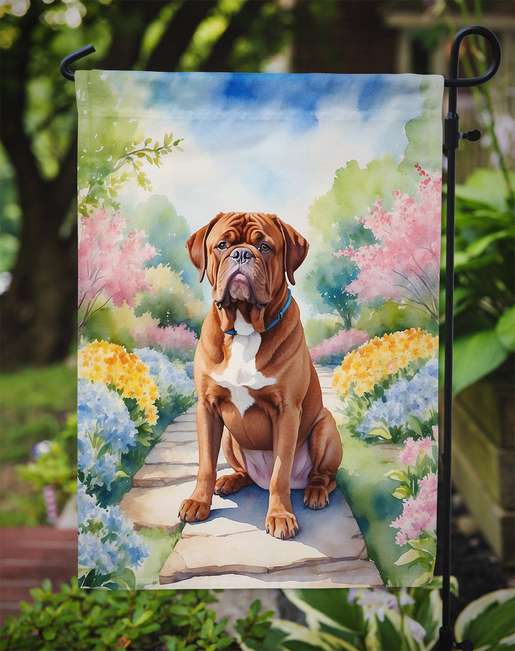 Dogue de Bordeaux Spring Path Garden Flag Mailbox Decorative Yard Banner Outside Patio Artwork for Flower Beds, Garden Size, Multicolor