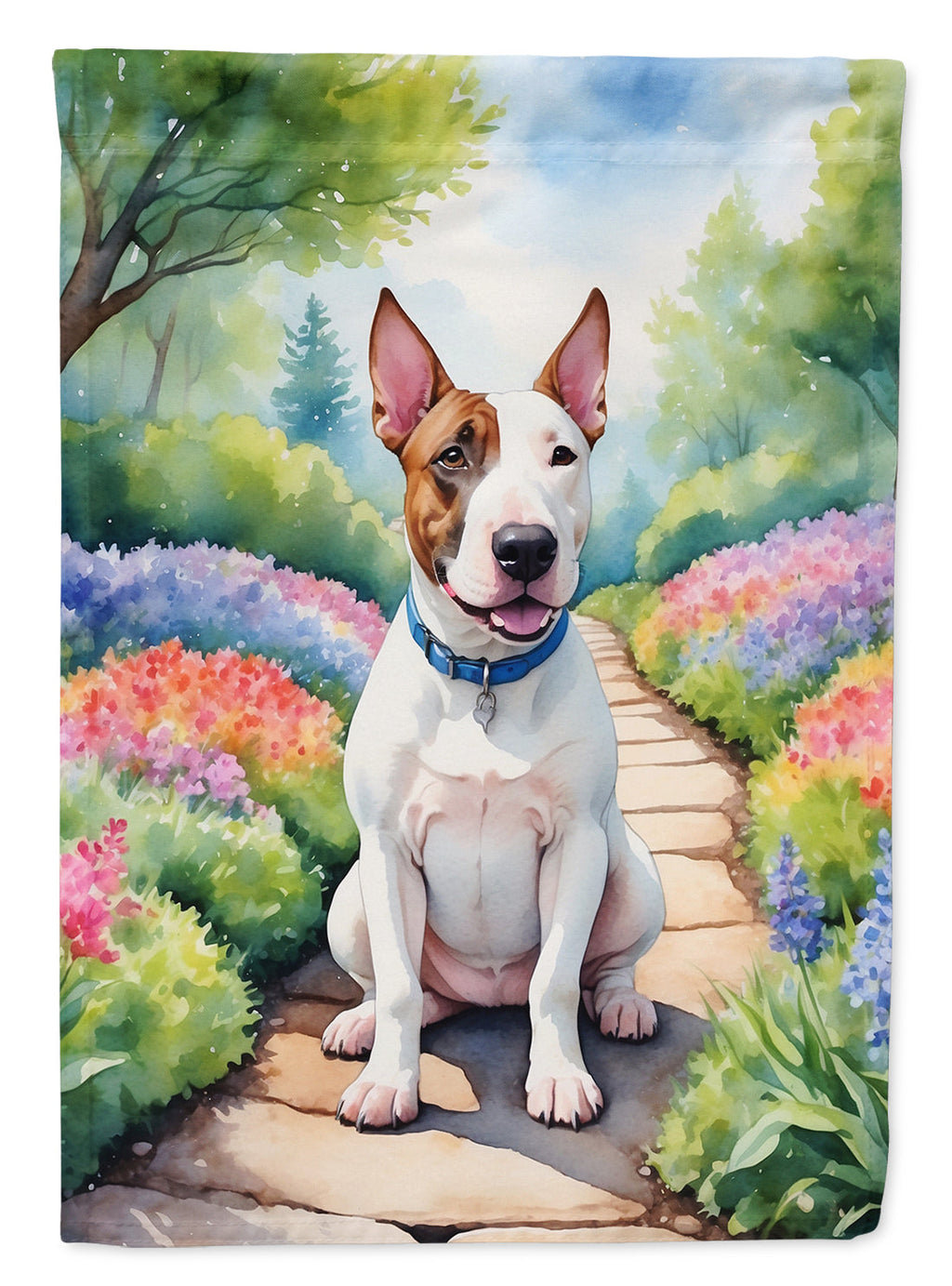 English Bull Terrier Spring Path Garden Flag Mailbox Decorative Yard Banner Outside Patio Artwork for Flower Beds, Garden Size, Multicolor