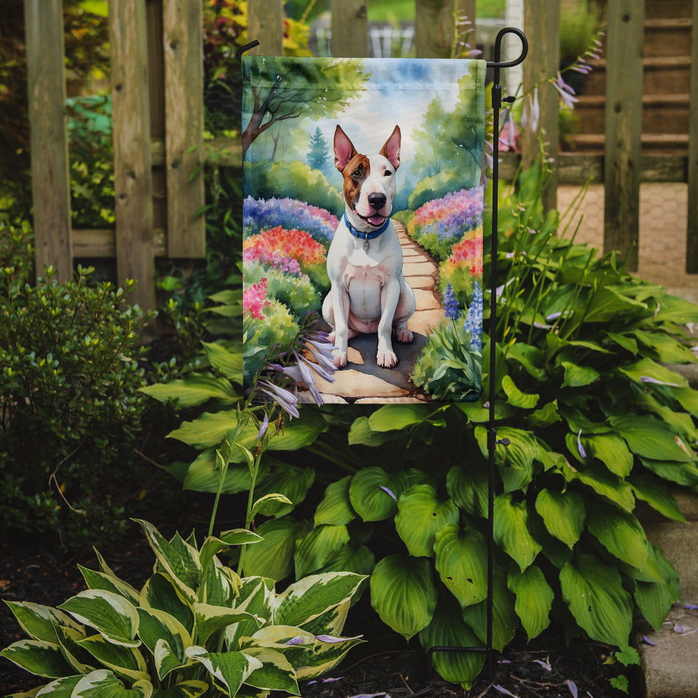 English Bull Terrier Spring Path Garden Flag Mailbox Decorative Yard Banner Outside Patio Artwork for Flower Beds, Garden Size, Multicolor