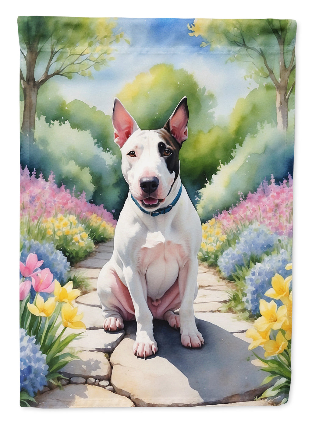 English Bull Terrier Spring Path Garden Flag Mailbox Decorative Yard Banner Outside Patio Artwork for Flower Beds, Garden Size, Multicolor