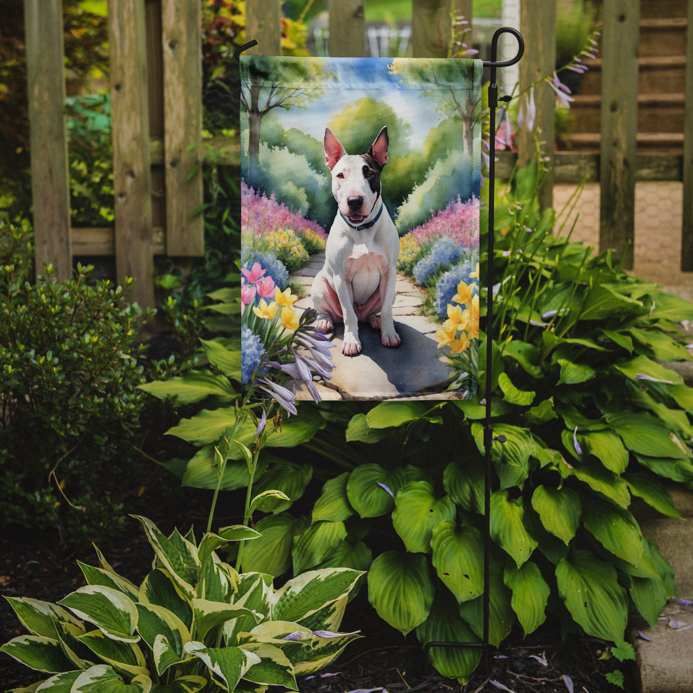 English Bull Terrier Spring Path Garden Flag Mailbox Decorative Yard Banner Outside Patio Artwork for Flower Beds, Garden Size, Multicolor