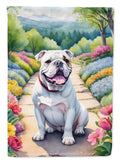 English Bulldog Spring Path House Flag 28x40 Porch Sleeve Pole Decorative Outside Yard Banner Artwork Wall Hanging, Polyester