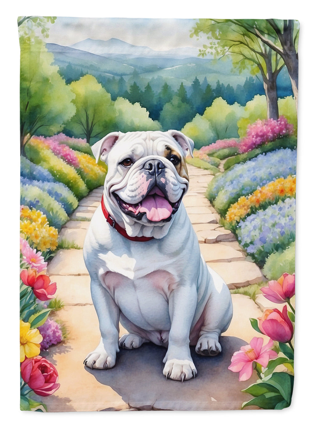 English Bulldog Spring Path Garden Flag Mailbox Decorative Yard Banner Outside Patio Artwork for Flower Beds, Garden Size, Multicolor
