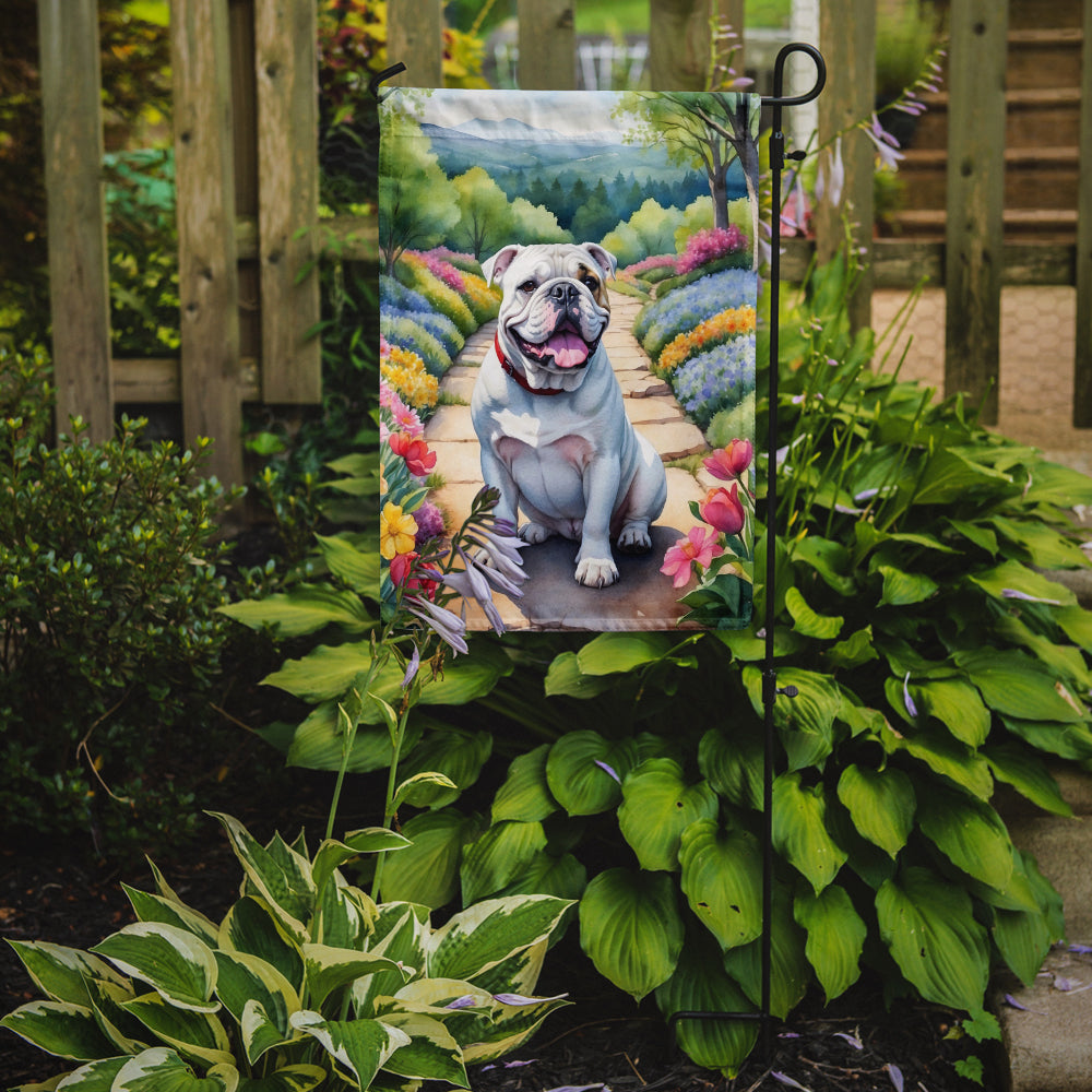 English Bulldog Spring Path Garden Flag Mailbox Decorative Yard Banner Outside Patio Artwork for Flower Beds, Garden Size, Multicolor