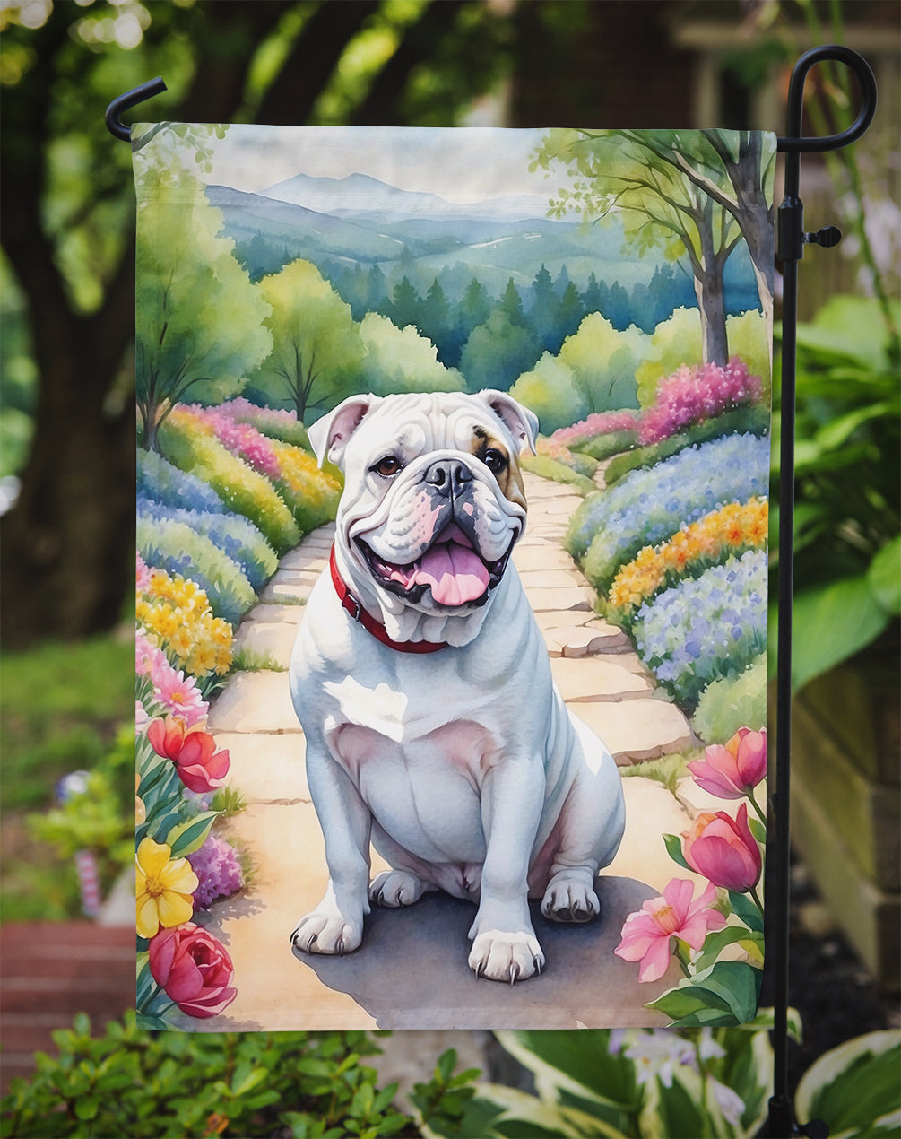 English Bulldog Spring Path Garden Flag Mailbox Decorative Yard Banner Outside Patio Artwork for Flower Beds, Garden Size, Multicolor