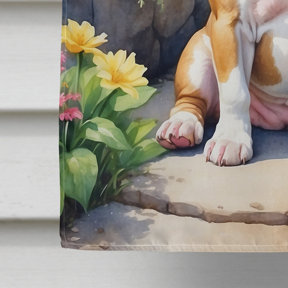 English Bulldog Spring Path House Flag 28x40 Porch Sleeve Pole Decorative Outside Yard Banner Artwork Wall Hanging, Polyester