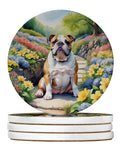 English Bulldog Spring Path Large Sandstone Coasters Pack of 4 Absorbent Round Coasters Decor Gifts for Men or Women, 4 in, Multicolor