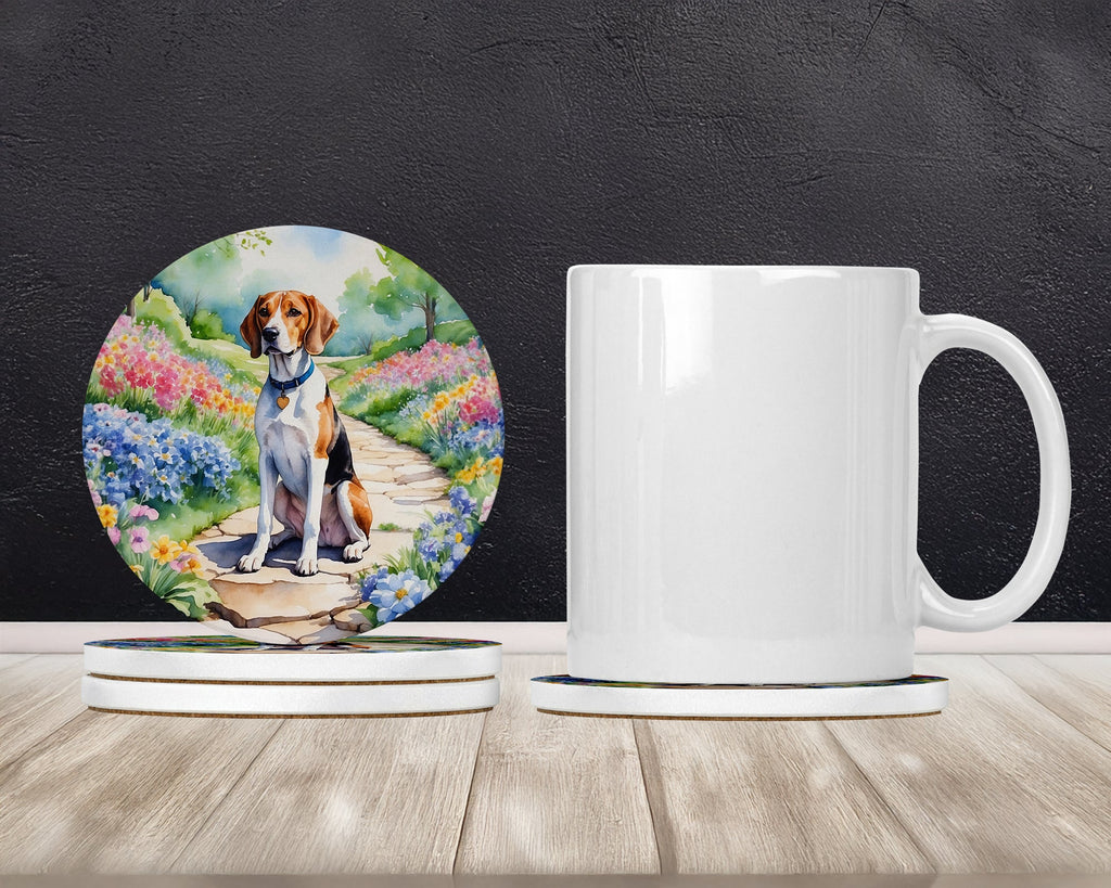 English Foxhound Spring Path Large Sandstone Coasters Pack of 4 Absorbent Round Coasters Decor Gifts for Men or Women, 4 in, Multicolor