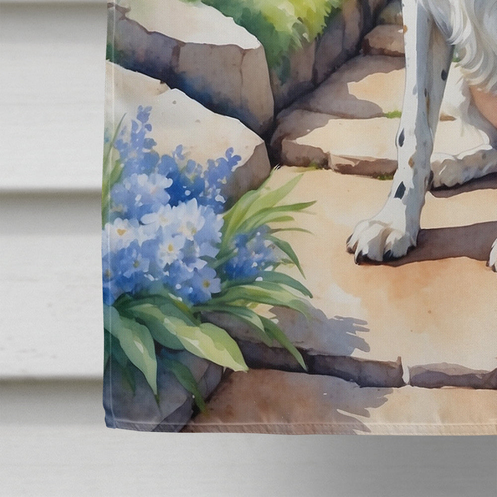 English Setter Spring Path House Flag 28x40 Porch Sleeve Pole Decorative Outside Yard Banner Artwork Wall Hanging, Polyester