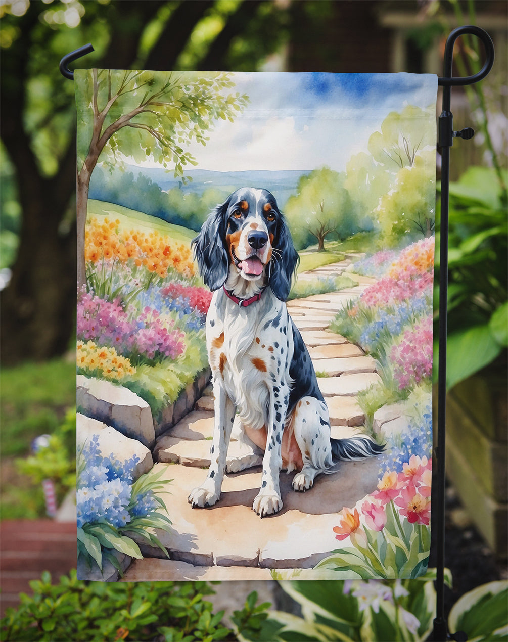 English Setter Spring Path Garden Flag Mailbox Decorative Yard Banner Outside Patio Artwork for Flower Beds, Garden Size, Multicolor