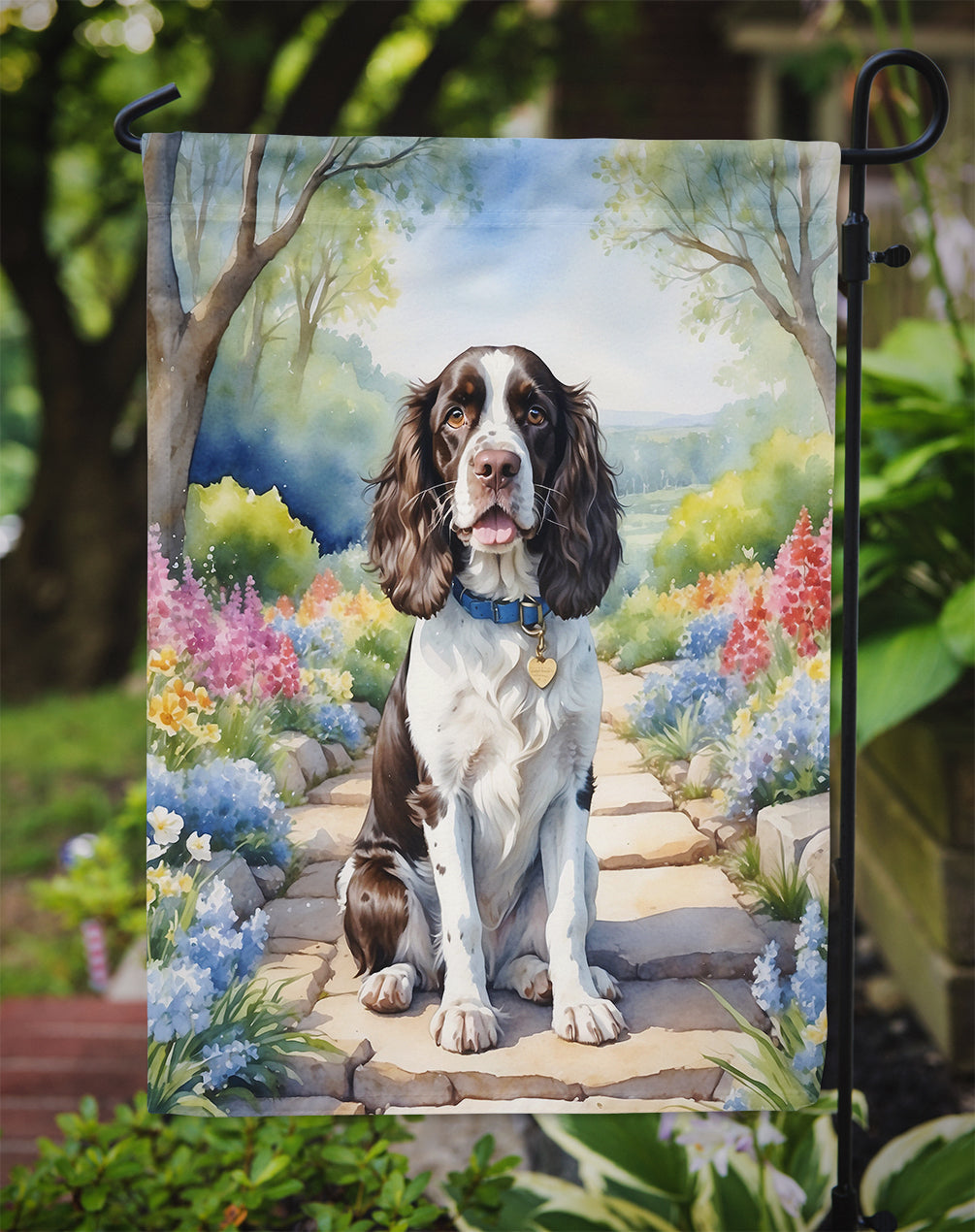 English Springer Spaniel Spring Path Garden Flag Mailbox Decorative Yard Banner Outside Patio Artwork for Flower Beds, Garden Size, Multicolor