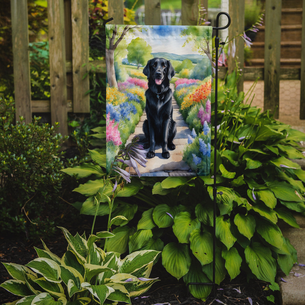Flat-Coated Retriever Spring Path Garden Flag Mailbox Decorative Yard Banner Outside Patio Artwork for Flower Beds, Garden Size, Multicolor