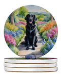 Flat-Coated Retriever Spring Path Large Sandstone Coasters Pack of 4 Absorbent Round Coasters Decor Gifts for Men or Women, 4 in, Multicolor