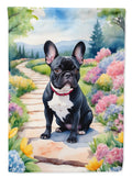 French Bulldog Spring Path House Flag 28x40 Porch Sleeve Pole Decorative Outside Yard Banner Artwork Wall Hanging, Polyester